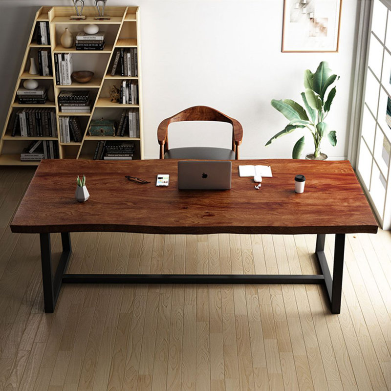 Walnut&Black Rectangular Solid Wood Writing desk, 29.53" H x 70.87" W x 31.5" D
