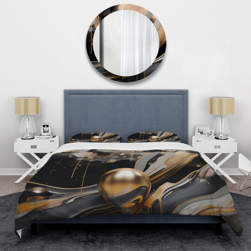 Ensemble de housse de couette en microfibre / polyester marbré doré et noir Euphoria II