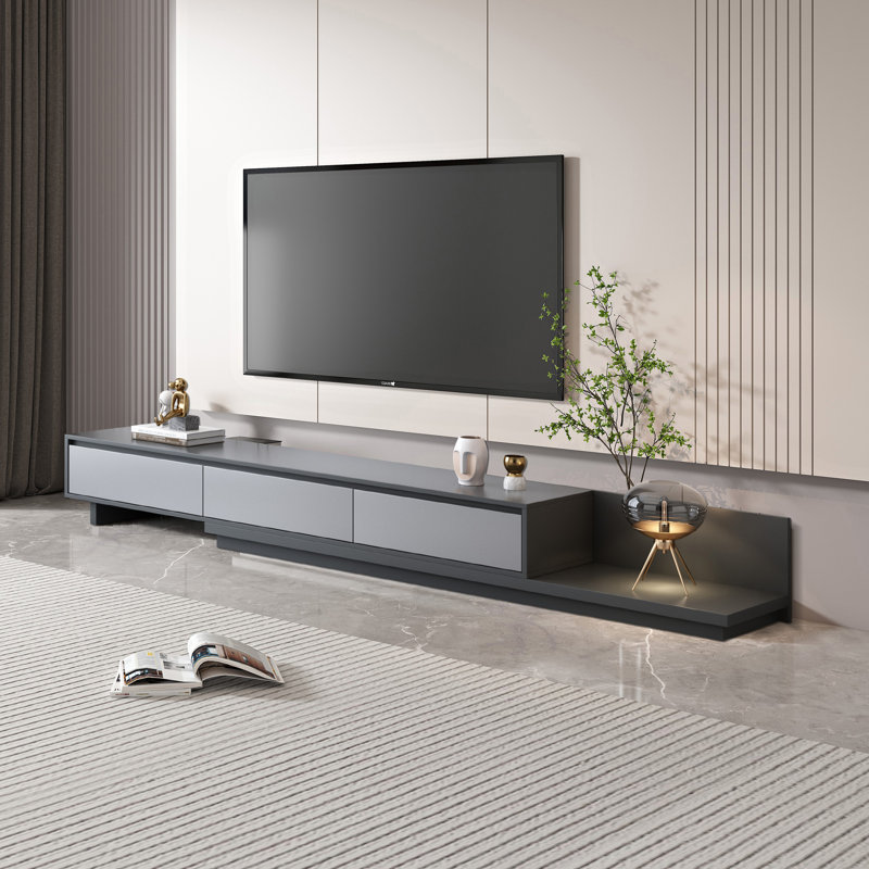 Space-Saving Extendable TV Unit with 3 Drawers | Adjustable 200-330cm | 3 Colour Options: Walnut, Grey, Dark Walnut TV Stand| for Living Room & Bedroom Modern Minimalist Style