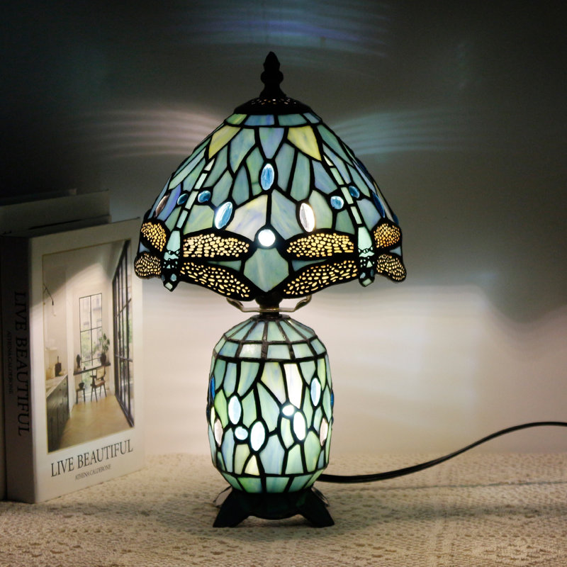 Petite lampe de table en verre teinté de mer petite lampe de table mère Tiffany pour fille, Bleu