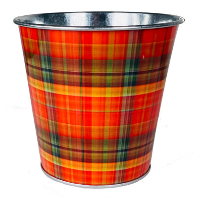 Harvest Plaid Printed Metal Planter