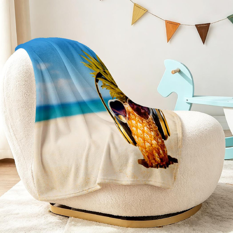Jeté en flanelle dorée ultra douce, imprimé ananas élégant, Jeté 30 po x 40 po