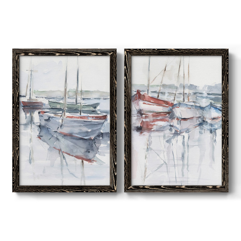 Watercolor Harbor Study I - Toile encadrée de qualité supérieure - prête à être accrochée, H 31,5 po x l 88 po x P 1,5 po
