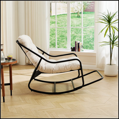 Chaise berçante d'extérieur avec coussin épais ultra-confortable, parfaite pour se détendre dans le salon, la chambre à coucher et la salle de lecture