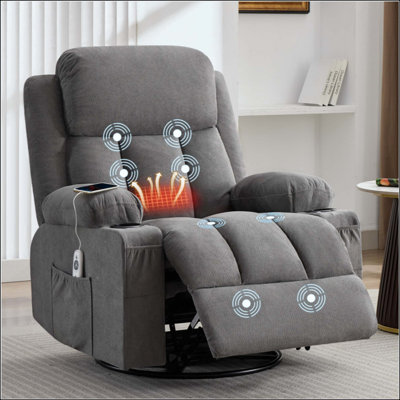 Swivel Rocker Recliner Chair With Vibration Massage And Heat For Living Room ,With Rocking Function And Side Pocket, USB Charge Port,2 Cup Holders