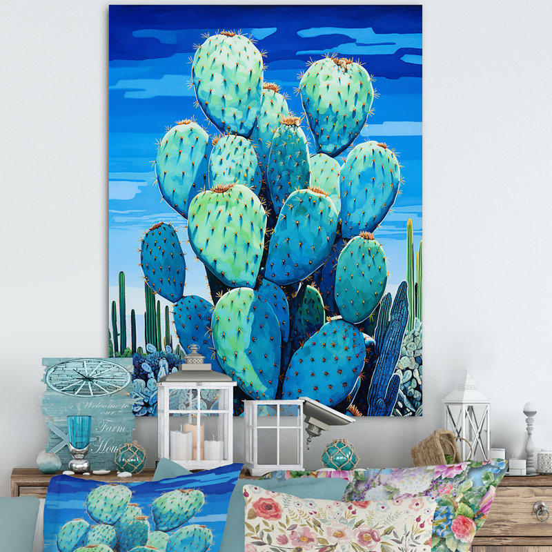«Cerulean Blue Cactus Collage I», reproduction sur toile, Toile tendue, H 44 po x l 34 po
