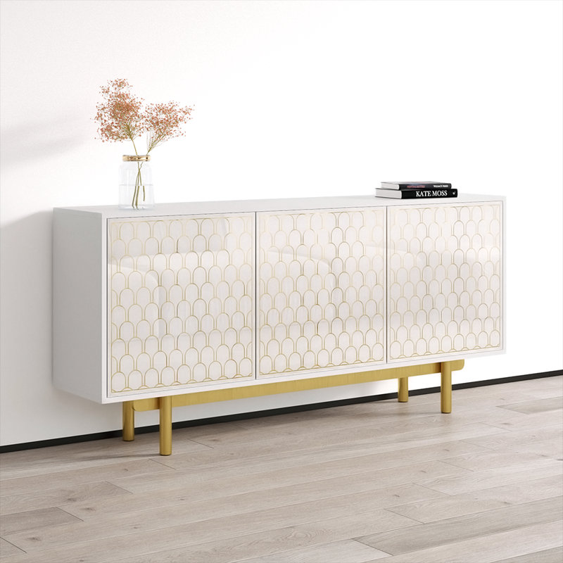 Buffet Clavene 67,4 po avec finition ultrabrillante, Blanc
