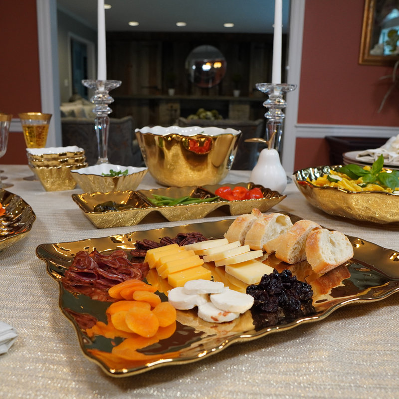 Gold Coast Rectangular Gold Ceramic Platter for Chips & Dip