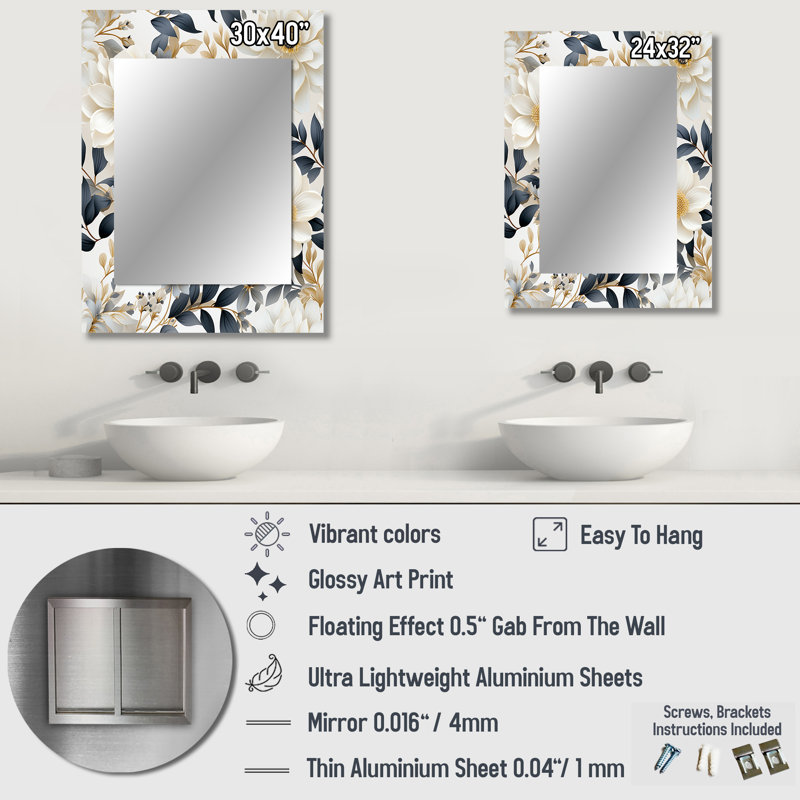 Miroir mural Antha Ethereal Blooms - Plants, 32 po x 24 po