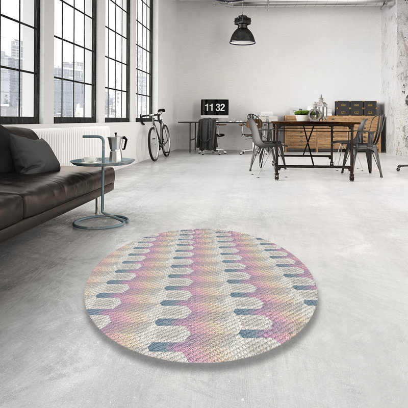 Tapis beige/rose à motifs, Rond 6 pi