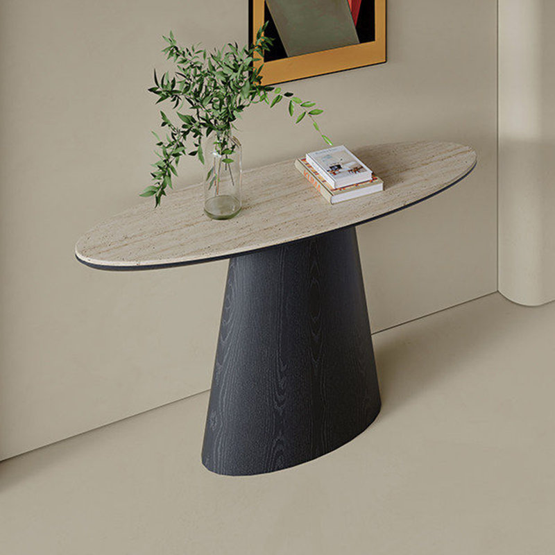 Console ovale simple de style moderne, Beige / Noir, 33.5" H x 47.2" W x 13.8" D, Noir