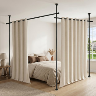 ECOMCGEIO Black No-Drill Curtain Rod for Partitioning Rooms, Adjustable Height 48-120 Inches, Width 28-144 Inches, Floor-to-Ceiling Hanging Divider for Windows or Spaces