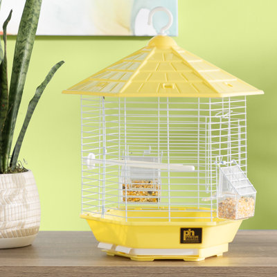 Borrero 16.75 in. Plastic Pointed Top Hanging Bird Cage with Wheels with Stand with Perch with Tray