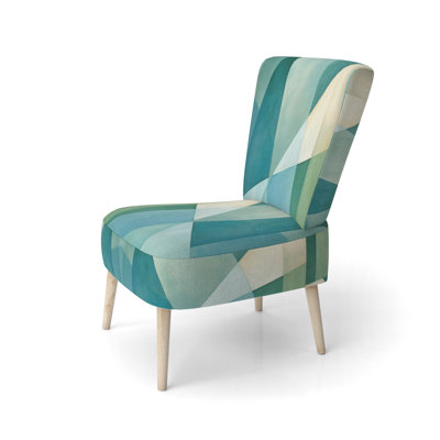 Green Blue Abstract Geometric Fusion II - Upholstered Modern Side Chair, Geometric Shapes Accent Chair