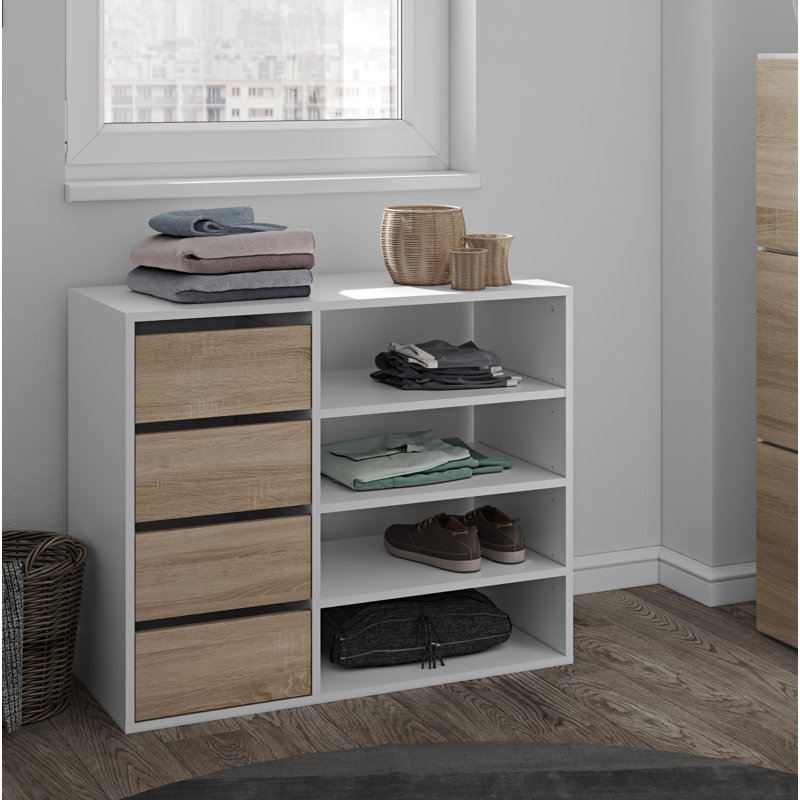 12 Pair Shoe Rack, White/Natural Oak