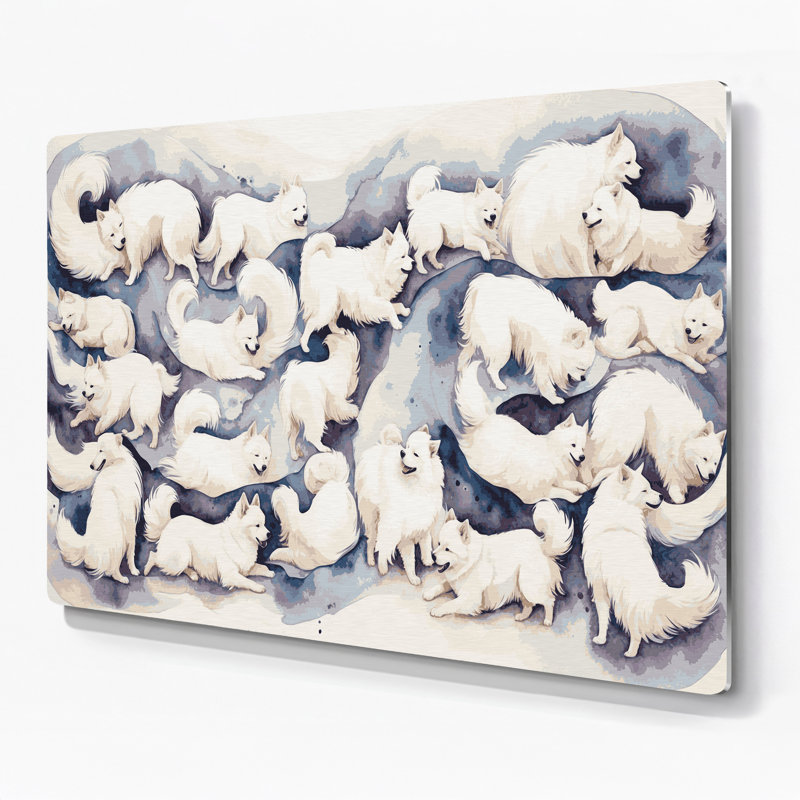 «Dogs Samoyed Beige», art mural en métal, H 16 po x l 20 po