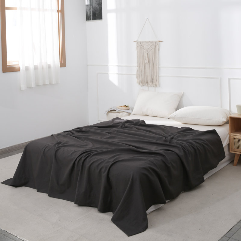 Drap en lin et coton, Gris foncé, Très grand lit