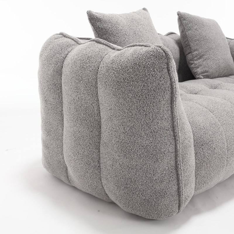  Compression Bean Bag Sofa Large Bean Bag Chair Tufted Loveseat, Gray Polyester