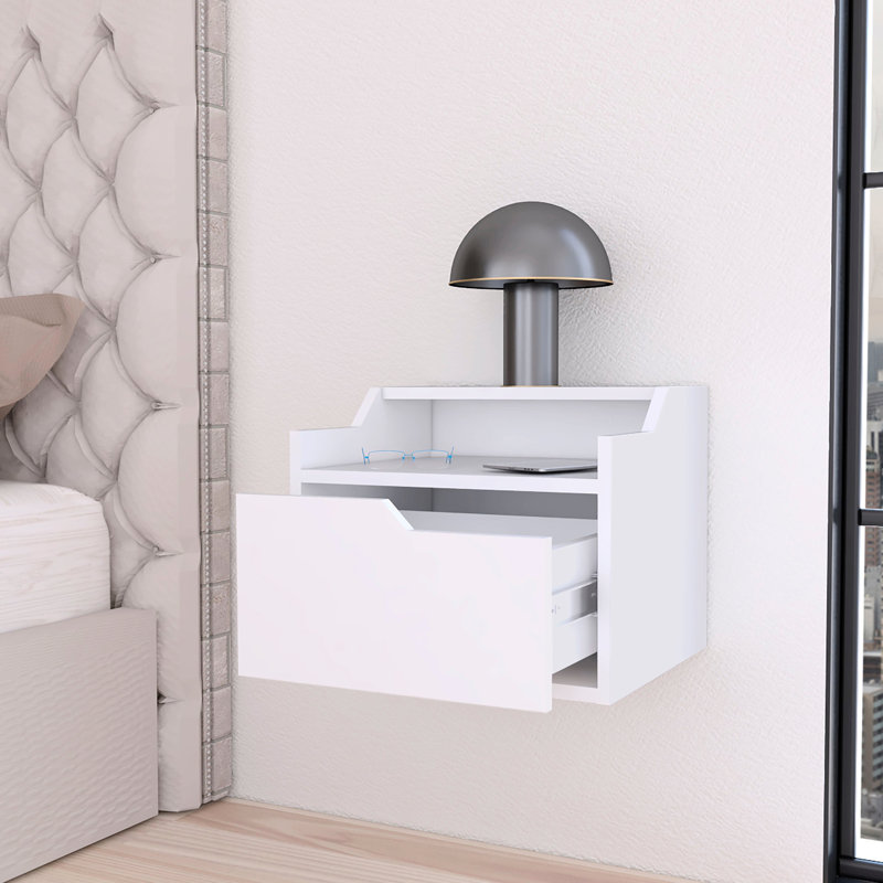 Table de chevet flottante à deux tablettes: une fusion de style et de fonctionnalité, Blanc