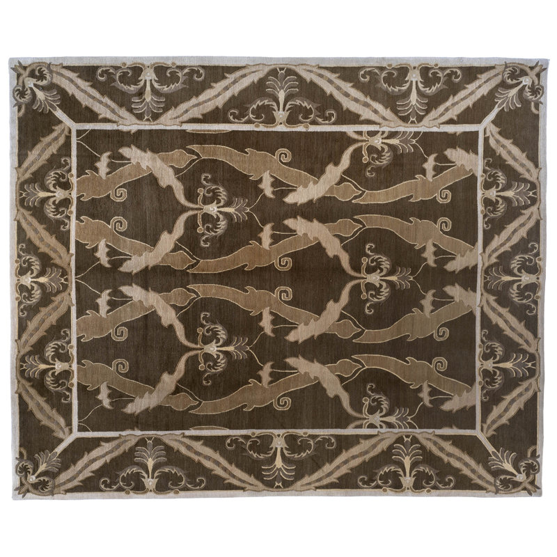 Tapis unique en laine noué à la main brun neutre / beige / brun clair / écru de 8 pi x 10 pi