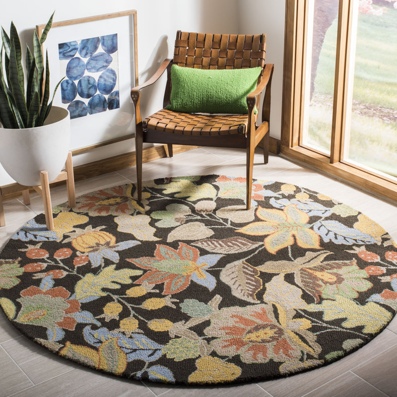 Emrick Blossom Hand Hooked Wool Floral Rug, Round 6'