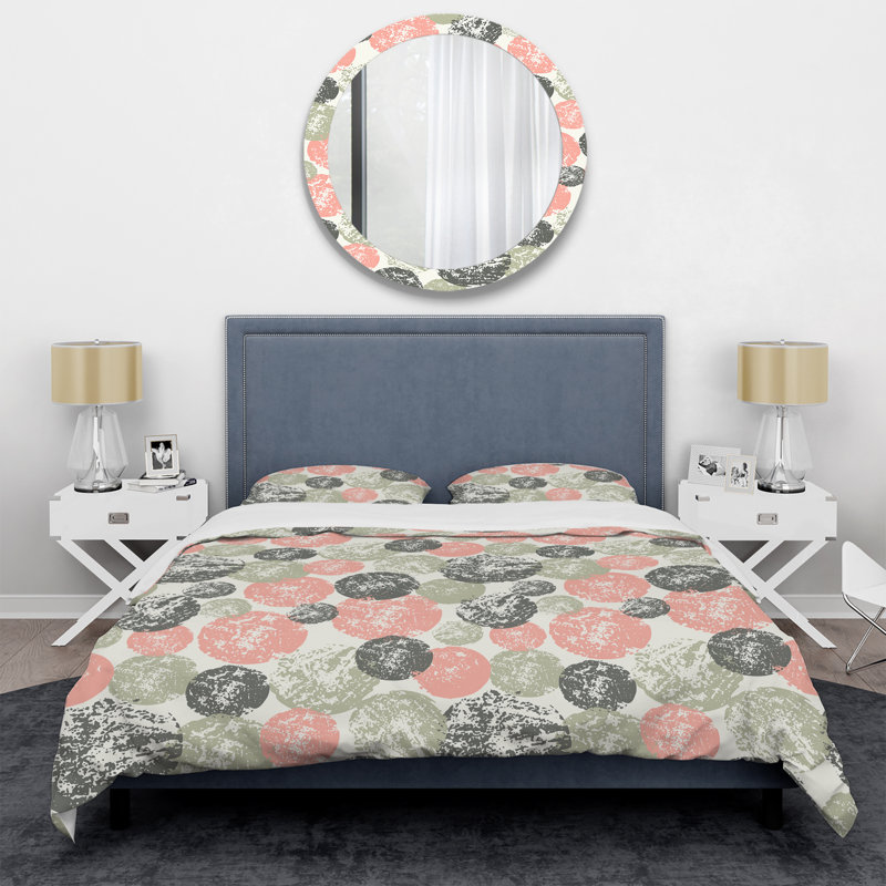 Motif de cercle vert et rose - Ensemble de housse de couette abstrait - Polyester en microfibre