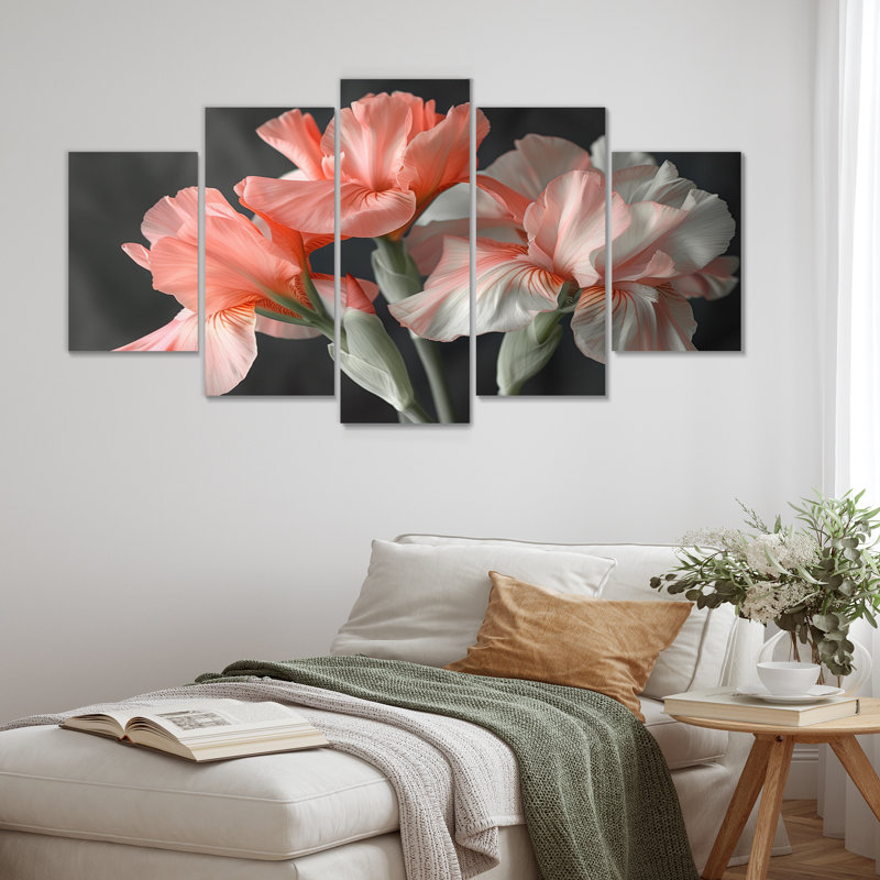 «Pink Black Garden Glamour Irises», ensemble d'art mural sur toile Iris
