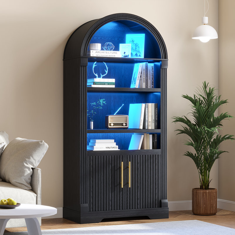 71''H Arch Wine Cabinets With Wine Glass Holder & Wine Rack, Bar Liquor Cabinets With Led Light & Motion Sensor, Black