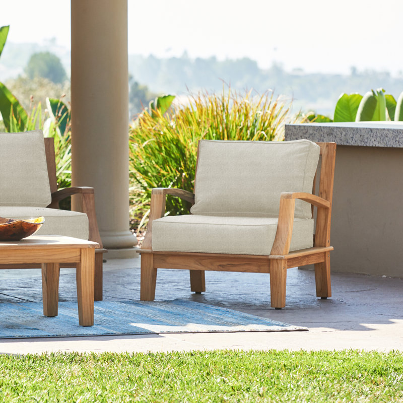 Grande Patio Chair with Sunbrella Cushions, Sunbrella® Cast Silver, Natural Wood