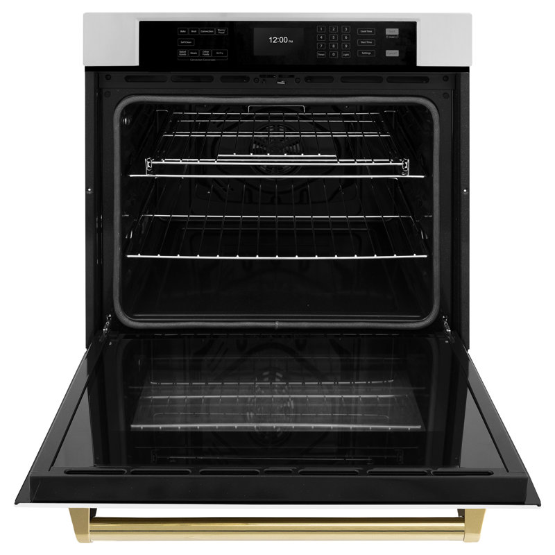 ZLINE 30 in. Autograph Wall Oven w/ Air Fry and Self Clean w/ White Black Accents, Polished Gold