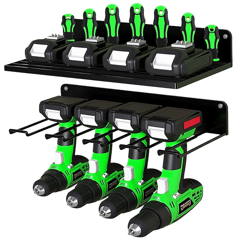 Support de rangement robuste pour outils à 8 fentes, ensemble de 2 outils de perçage en métal avec une charge maximale de 60 lb, multi-compatibilité dans la capacité d'atelier, conception sans fil, installation rapide dans le garage