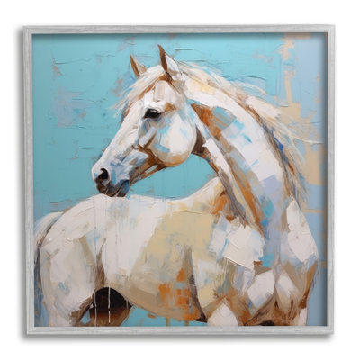 Az-082 - Cheval moderne encadré sur fond bleu
