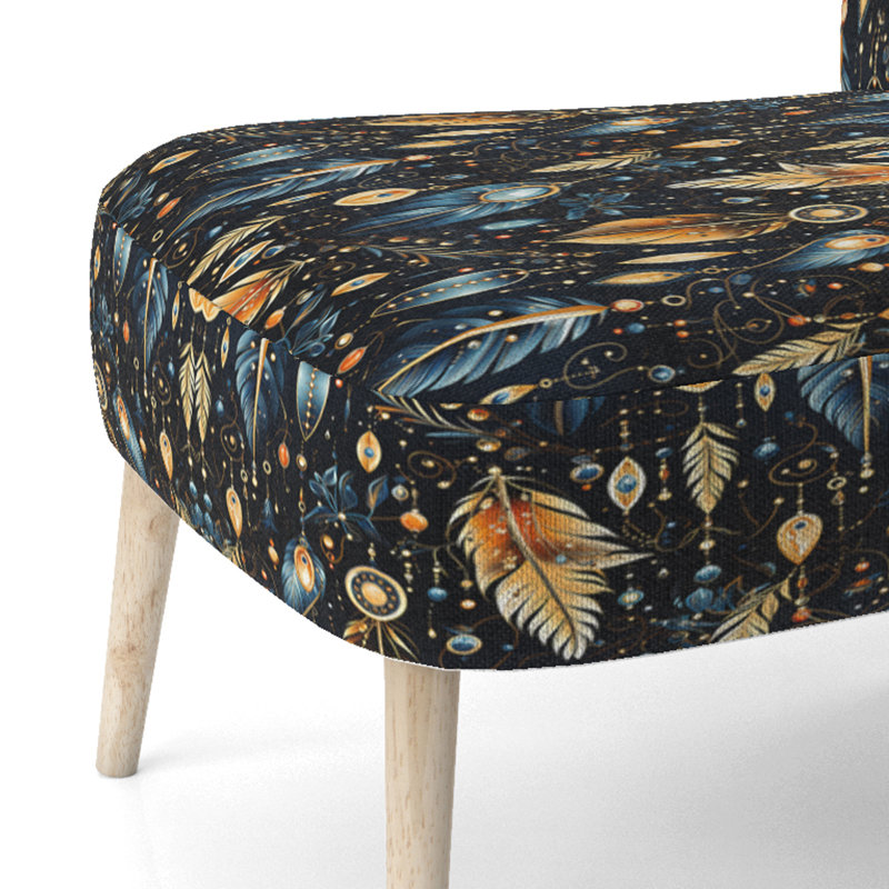 Blue Boho Chic Feathers Charms - Chaise d'appoint rembourrée bohémienne et éclectique