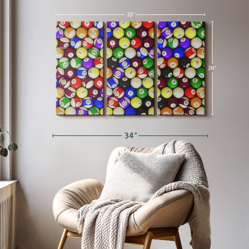 «Billiard Collection», 3 pièces sur toile, H 20 po x l 33 po x P 1,25 po