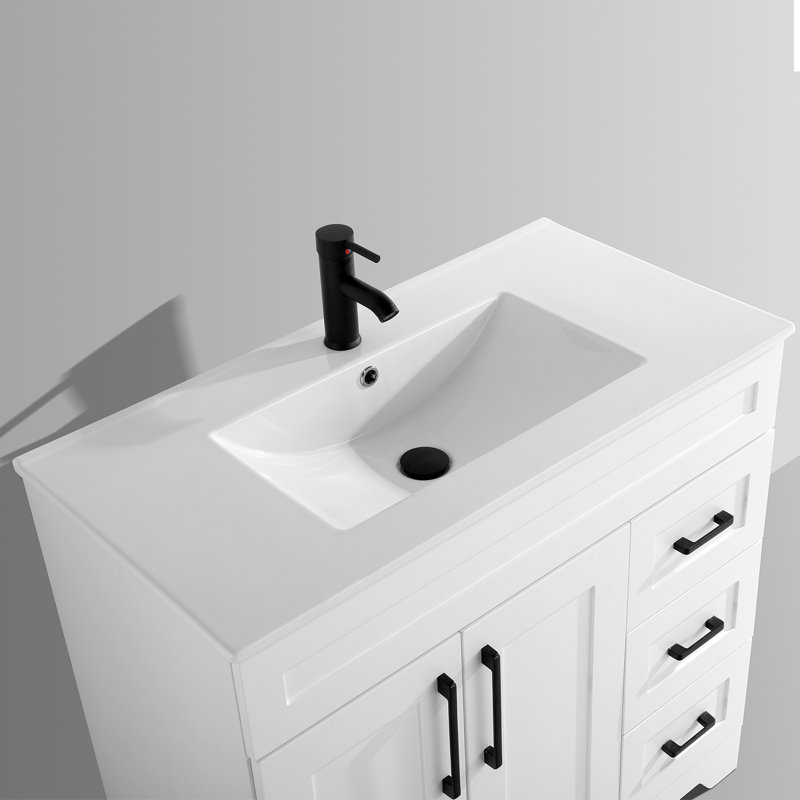 Lavabo de salle de bain rectangulaire encastré en céramique blanche avec robinet 36 po x 18,5 po DodreHome