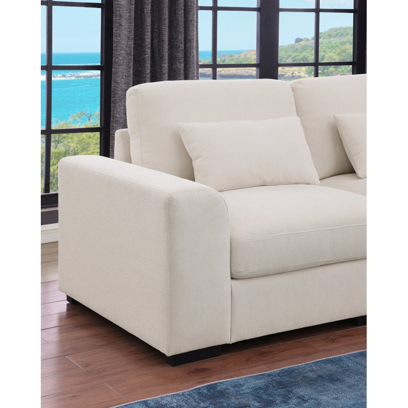 Canapé modulaire en forme de L 124,5 po avec chargement USB et porte-gobelets, BEIGE