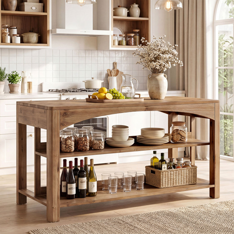 Îlot de cuisine 59 po avec deux tablettes de rangement et un grand plan de travail