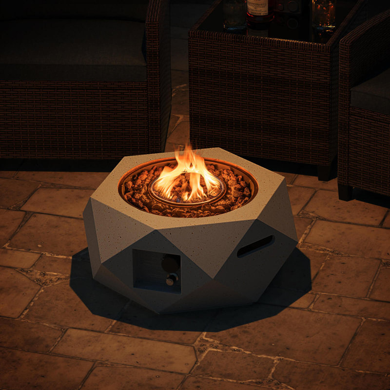 28" Hexagon Terrazzo Propane Gas Fire Pit With Stainless Steel Burner & Lava Rocks