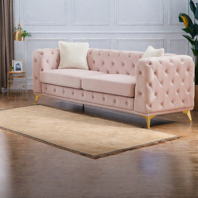 Canapé à compression, canapé Chesterfield 82,5 pouces en velours rose