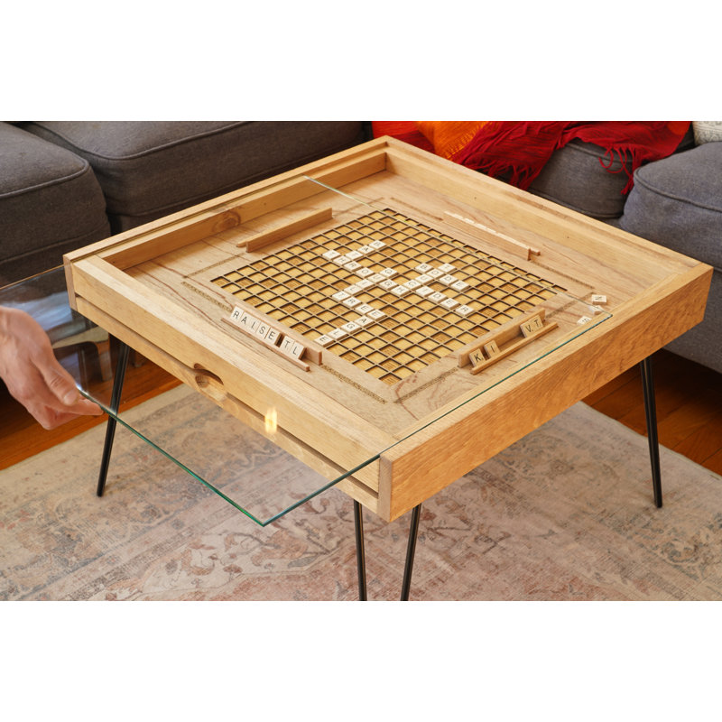 Sharnetta Rustic Word Game Table with Removable Glass Top