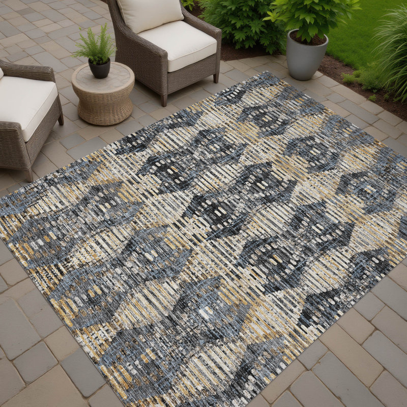 Machine Washable Indoor/Outdoor Chantille ACN2640 Lattice Rug, 3' x 5', Black