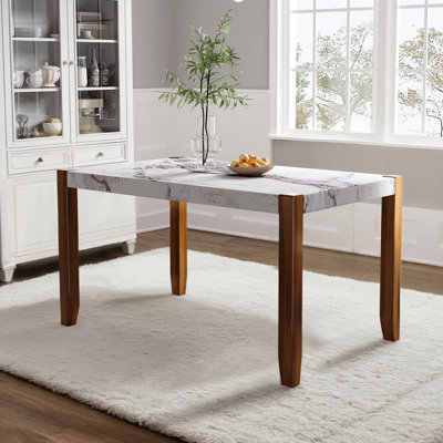 46.5" Modern Dining Table Rectangular Faux Marble Style Sturdy Wood Legs