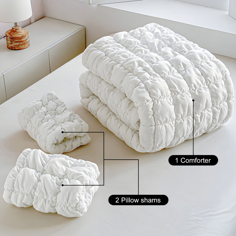 Cloudy Soft Comforter Set - Soft Microfiber, Tufted Boho Comforter Set, King Comforter + 2 King Shams