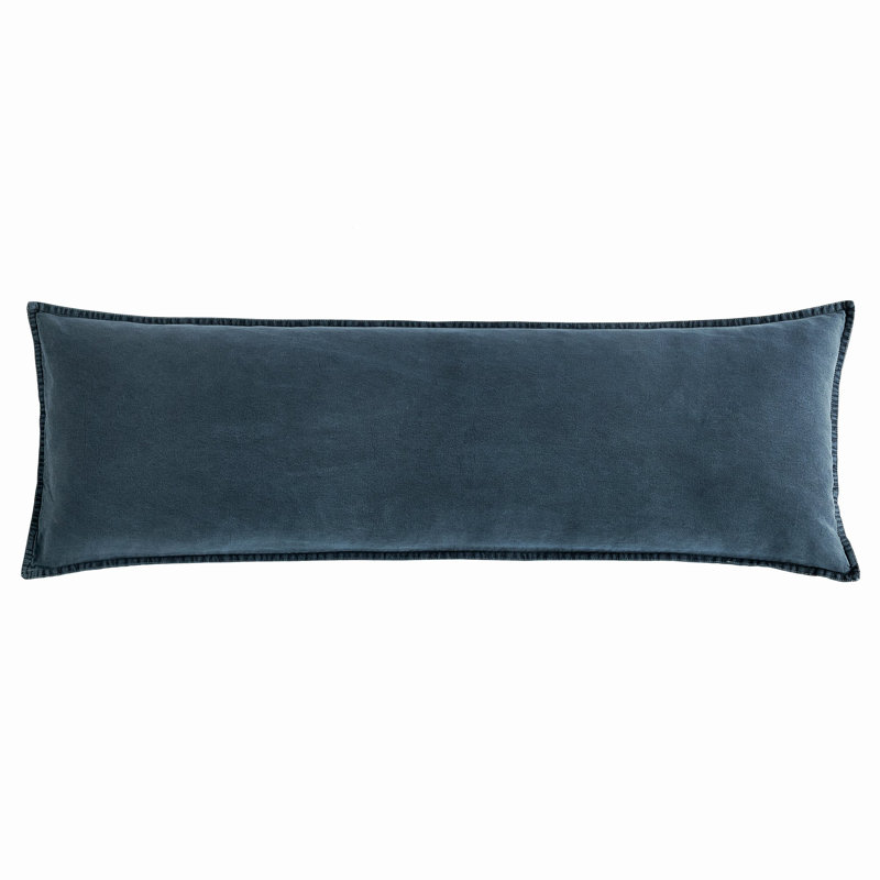 Stonewashed Cotton Canvas Solid Color Classic Chic Modern Rustic 14x42 Long Lumbar Pillow, Denim