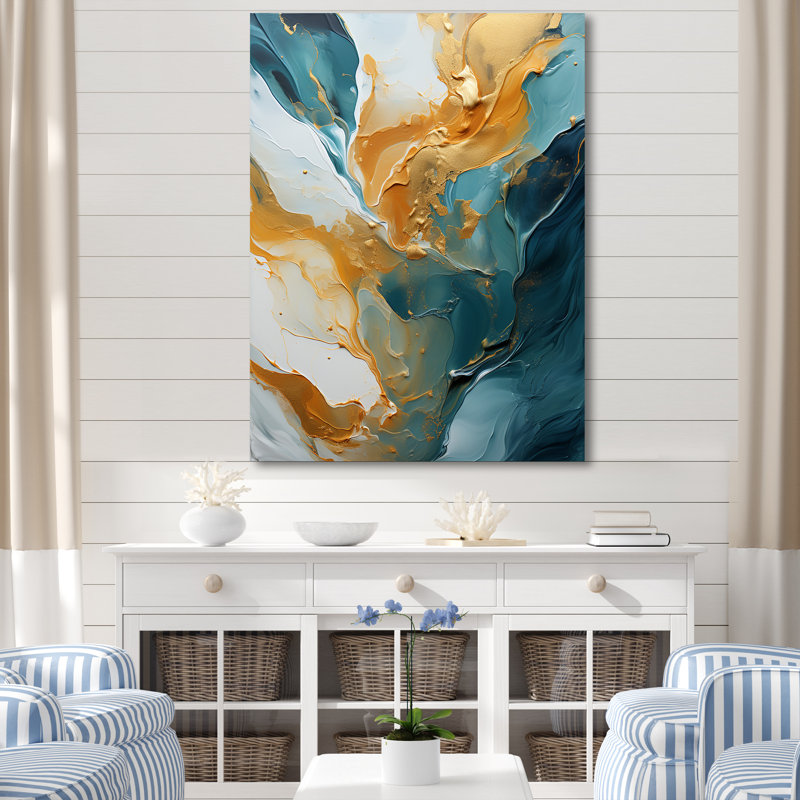 Océan blanc et bleu, courants I - océan, art mural, salon, Silver Picture Framed, 20" H x 12" W