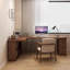 Bureau en bois massif en forme de L brun noyer avec 3 tiroirs-121082347-121082346