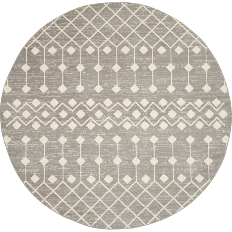 Tapis gris / blanc Vigue, Rond 5 pi 3 po