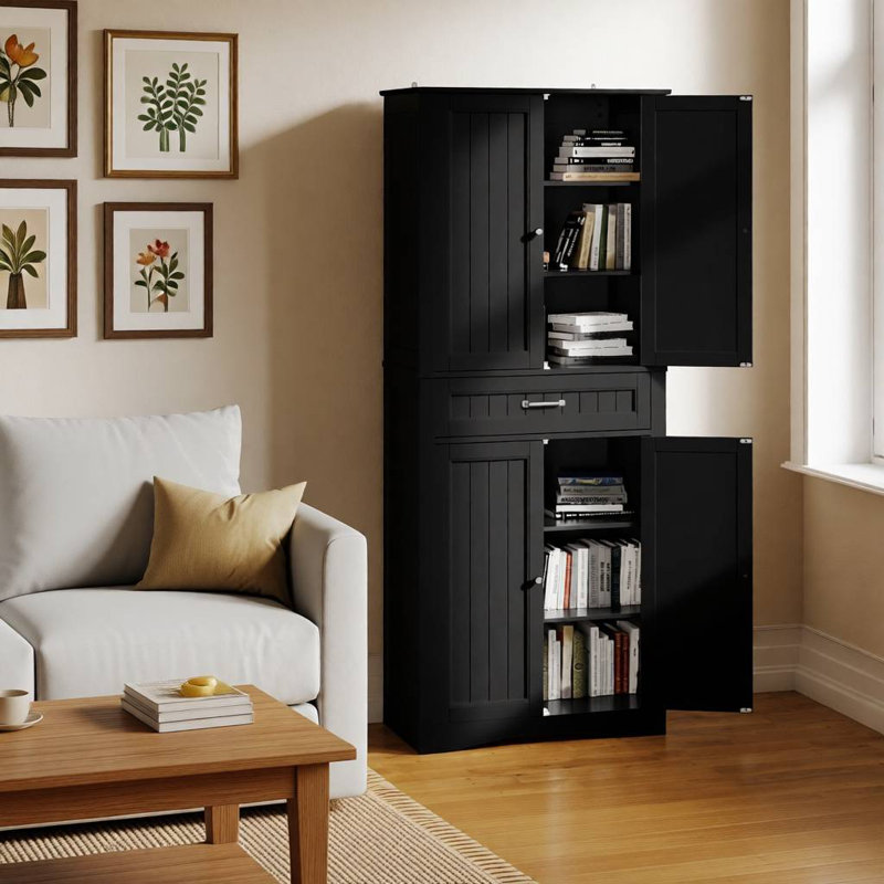 Garde-manger autoportant 71 po avec tiroir, tablettes réglables, portes magnétiques et conception anti-basculement Orys, Noir