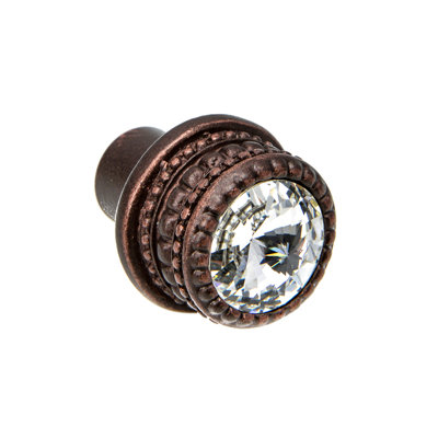 Caché medium round knob with an 16mm rivoli Swarovski Clear Crystalin Antique Brass