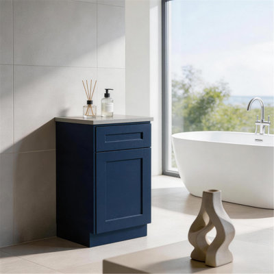 Meuble bas de style Shaker bleu marine de 45,7 cm (18 po), porte et tiroir à fermeture douce, unité en bois massif avec étagère réglable, rangement RTA pour cuisine, salle de bain, buanderie, garage, comptoir non inclus (45,7 cm L x 61 cm P x 87,6 cm H)